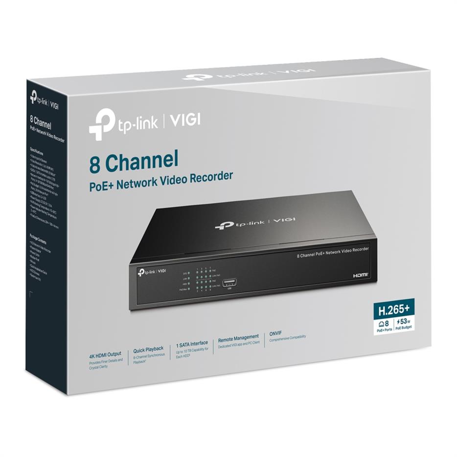 TP-Link VIGI NVR1008H-8P 8-Channel 16MP PoE+ NVR (No HDD)