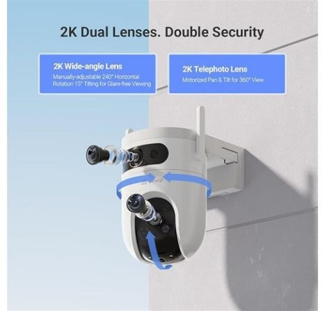 EZVIZ H9c Dual 2K (3MP) Outdoor PT WiFi Camera | Human/Vehicle Shape Detection, Color Night Vision, Dual Wi-Fi Antennas, Two Way Talk, Up to 512 GB MicroSD Card