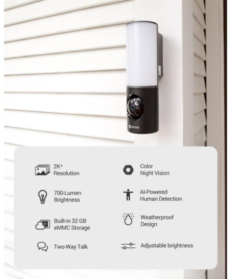 EZVIZ LC3 (4MP) Outdoor WiFi Camera with Floodlight | Colour Night Vision, Siren & Light Alarm, AI Human Detection, Two-Way Talk, Waterproof, Hardwired Installation