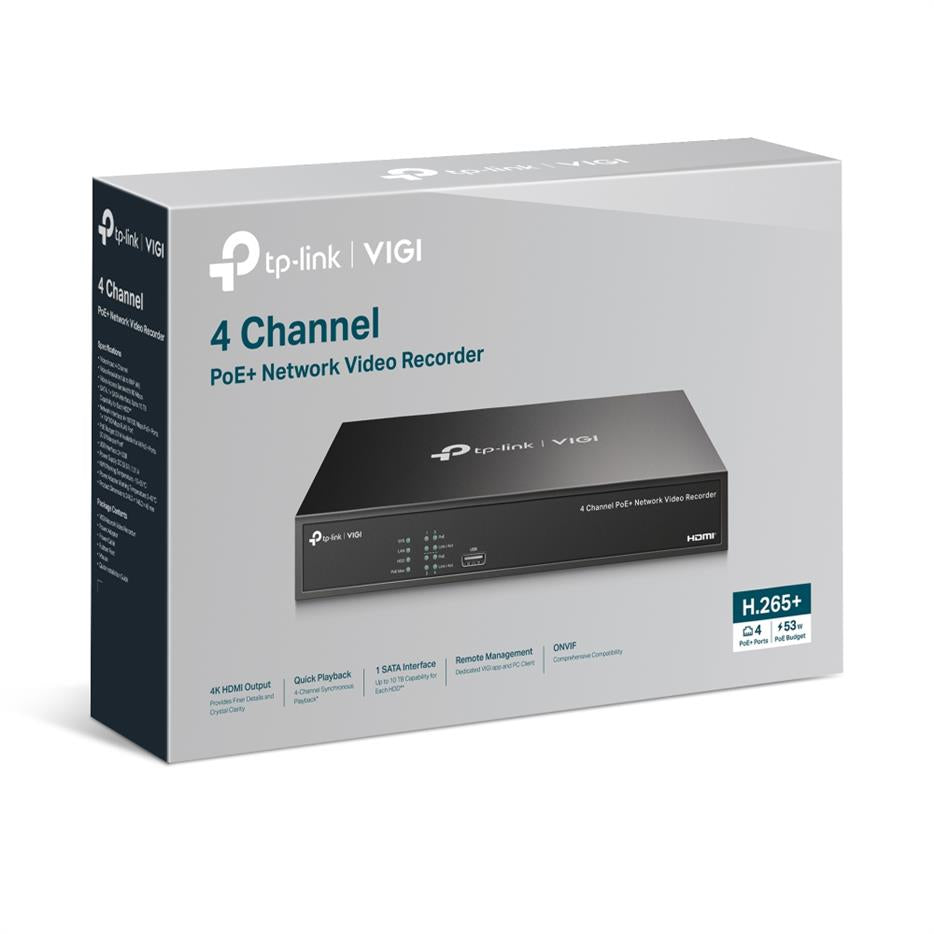 TP-Link VIGI NVR1004H-4P 4-Channel 16MP PoE+ NVR (No HDD)